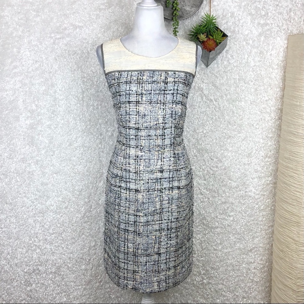*Rena Lange Sleeveless Silk and Tweed Sheath Dress*